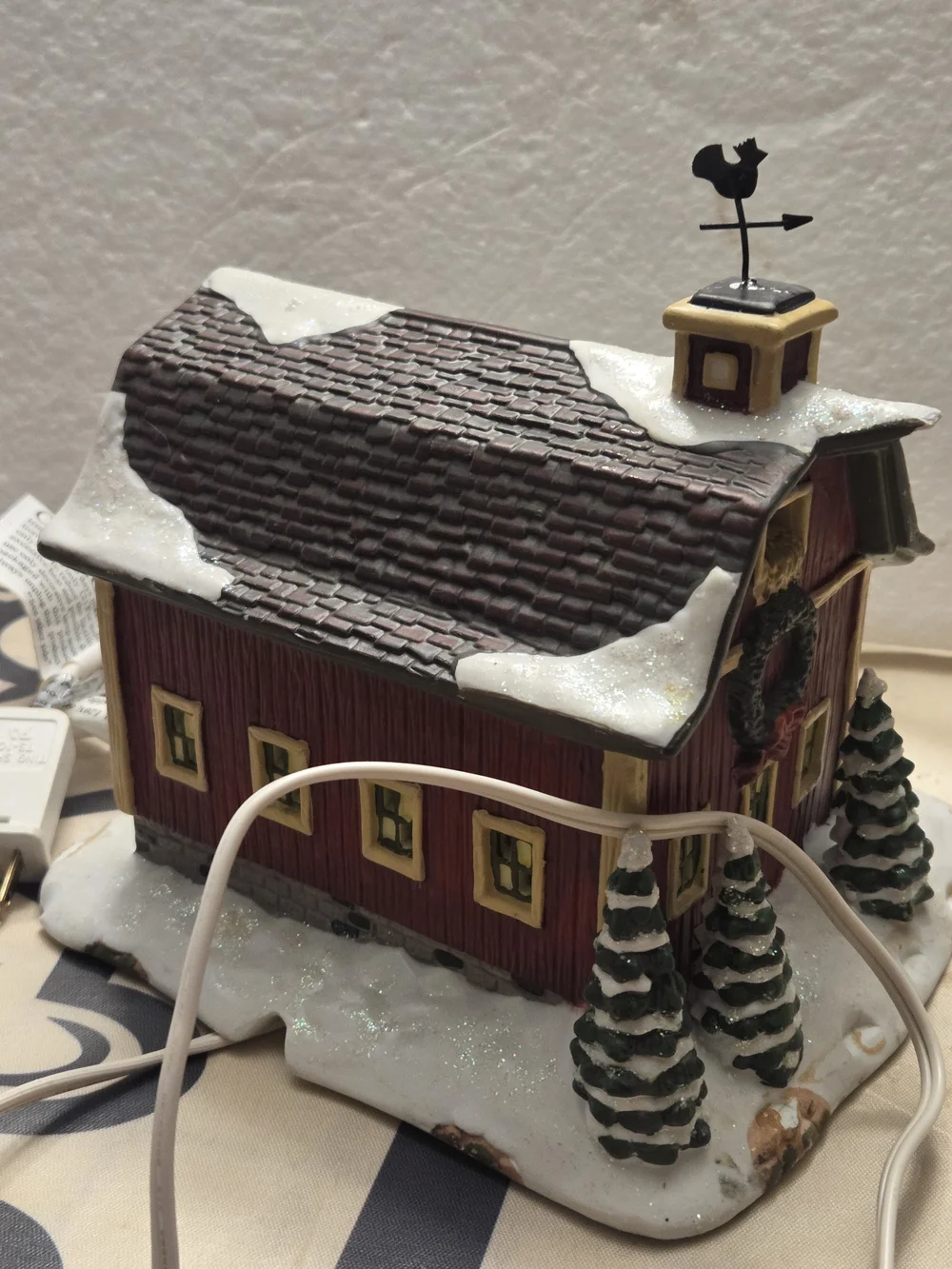 VTG Holiday Red Barn Decorative Village House - Winter Scene Lights Up